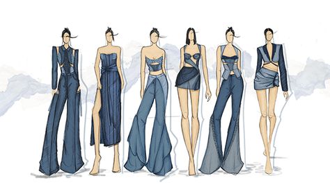 Range Board Fashion Illustration, Fashion Collection Moodboard, Fashion Concept Board, Fashion Design Layout, Dress Illustration Fashion, Fashion Collection Illustration, Fashion Illustration Collection, Fashion Portfolio Ideas, Denim Portfolio