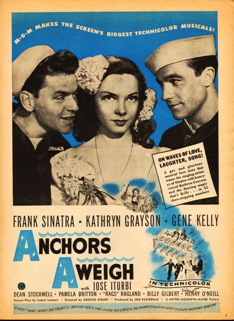 Anchors Aweigh - Frank Sinatra - Kathryn Grayson - Gene Kelly Frank Sinatra Poster, Kathryn Grayson, Boys Books, King's College London, Movie Studios, Anchors Aweigh, Musical Film, King's College, Gene Kelly