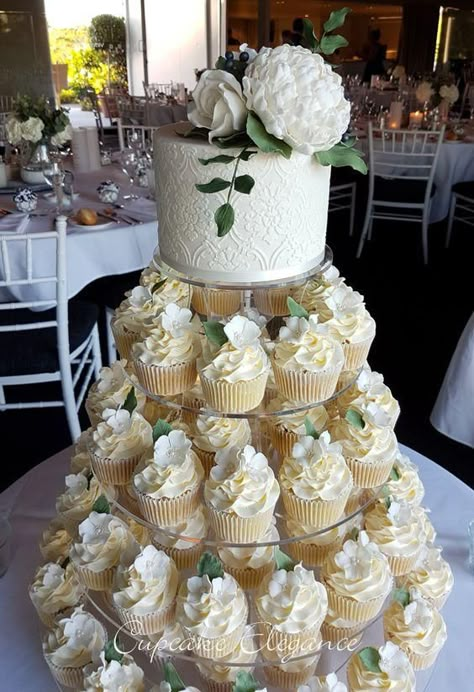 10 Super Cute Birthday Cupcake Tower Ideas - Alyce Paris Wedding Cake With Cupcakes, Cake With Cupcakes, Cupcake Tower Wedding, Cube Cake, Big Wedding Cakes, Cupcake Display, Cupcake Tower, Wedding Cakes With Cupcakes, Cake Trends