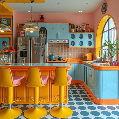 Funky House Design, Funky Home Design, Weird Interior Design, Funky Interior Design, 50s Home Decor, Estilo Kitsch, Retro Interior Design, Kitschy Kitchen, Dopamine Decor