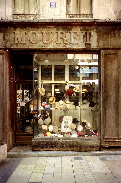 French Buildings, Shop Facade, Hat Stores, Hat Display, Shop Windows, Store Windows, Shop Fronts, Shop Front, Shop Window Displays