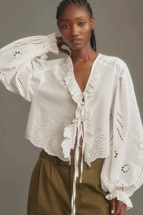 Silk Blouses For Women, Travel Capsule Wardrobe Summer, Anthropologie Clothing, Trendy Shirt Designs, Sassy Outfit, Technology Fashion, Front Tie Shirt, Dress Blouse, Tops Blouse