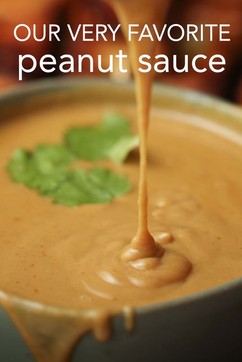 Peanut sauce being poured from a pitcher into a bowl. Low Sodium Peanut Sauce, Thai Chicken Satay With Peanut Sauce Coconut Milk, Coconut Milk Peanut Sauce, Thai Peanut Sauce With Coconut Milk, Peanut Chicken Sauce, Peanut Sauce With Coconut Milk, Peanut Butter Sauce For Chicken, Coconut Milk Powder Recipes, Sauces For Rice