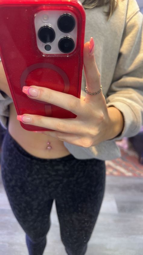 pink belly button piercing ring Pink Belly Piercing, Pink Belly Button Piercing, Belly Button Piercing Rings, Button Piercing, Ring Inspo, Piercing Ring, Belly Piercing, Belly Button Piercing, Belly Button Ring