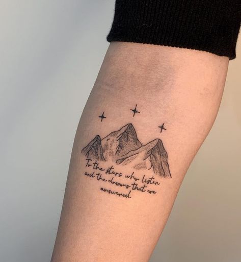 To The Dreams That Are Answered Tattoo, To All The Stars Who Listen, To The Dreams That Are Answered, Acotar To The Stars Who Listen Tattoo, To The Stars That Listen And The Dreams, A Court Of Mist And Fury Tattoo Ideas, Acotar Tattoos To The Stars Who Listen, To All The Stars Who Listen Tattoo, To The Stars That Listen