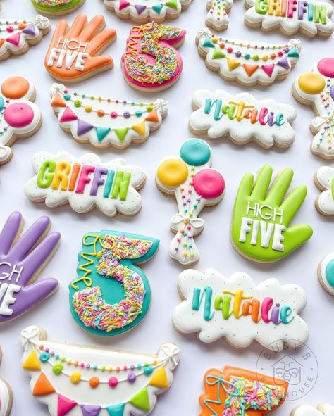 Number Six Cookies Decorated, Crazy Eight Birthday Party Ideas, Hi Five Birthday Cookies, High Five Birthday Party Theme, Number 6 Cookies, High Five Birthday Cake, High 5 Birthday Cake, 5 Girl Birthday Party Ideas, Handful Birthday Party