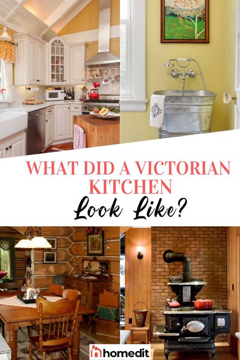 It doesn’t matter how much time you spend in the kitchen, you want it to be a room that makes you feel comfortable. If you want a kitchen island, then find a kitchen island that works for you. If you want a Victorian kitchen, then make it happen. Victorian Style Kitchen Cabinets, Folk Victorian Farmhouse Kitchen, 1800s Victorian Farmhouse, Victorian Countertops, Victorian Farmhouse Kitchen Vintage, Victorian Country Kitchen, Victorian Kitchen Colors, Victorian Kitchen Sink, Folk Victorian Kitchen