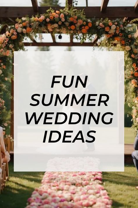 Are you planning a summer wedding? Check out these exciting and colorful wedding ideas that are perfect for the warm sunny days! From beautiful outdoor ceremonies with lovely floral arches and flowing fabrics to lively receptions filled with string lights, dance floors, and colorful summer decorations, there’s so much to love. These bright themes will help make your special day unforgettable! Get ready to be inspired and use these summer wedding trends to create a dreamy celebration. Don’t forget to save this pin for later and follow for more fun wedding ideas! June Wedding Reception Ideas, Summer Wedding Ceremony Decor, Summer Wedding Theme Ideas, Fun Wedding Trends, July Wedding Ideas, Summer Wedding Menu, Summer Wedding Trends, Wedding Ideas For Summer, Summer Wedding Theme