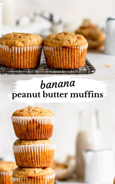 close up of muffins next to each other Banana Muffins Peanut Butter, No Butter Banana Muffins, Apple Peanut Butter Muffins, What To Do With Overripe Bananas, Peanut Butter Banana Bread Muffins, Peanut Butter Oat Muffins, Pb Banana Muffins, Banana Peanut Butter Muffins, Banana Yogurt Muffins