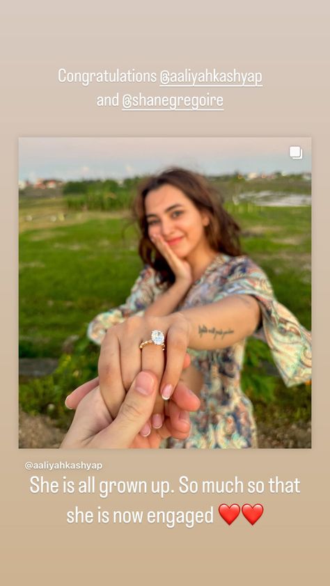 Wedding bells are ringing for Anurag Kashyap’s daughter Aaliyah Kashyap as she announced her engagement to fiancé Shane Gregoire. The couple have been together for a long time and have The post Aaliyah Kashyap flaunts ENGAGEMENT ring as she shares a passionate kiss with fiancé Shane Gregoire appeared first on Bollywood Bubble. Aaliyah Kashyap, New Phase Of Life, Anurag Kashyap, Dropping Out Of College, All Grown Up, I Love You Forever, Trending News, Bollywood News, Aaliyah