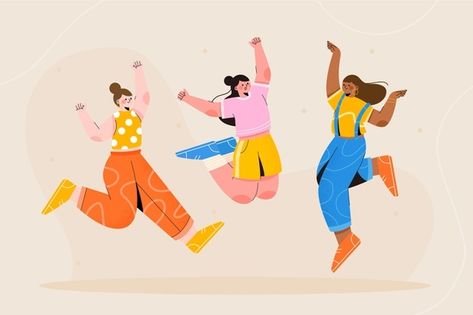 Character Dancing Poses, Achievement Illustration, Illustrator People, Jumping Illustration, Character Illustration Vector, Drawn People, Vector Illustration People, Illustration Of People, Human Illustration