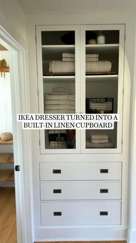 Linen Closet Makeover, Closet Built Ins, Hallway Closet, Ikea Dresser, Linen Cupboard, Closet Renovation, Linen Closet Organization, Hall Closet, Closet Remodel