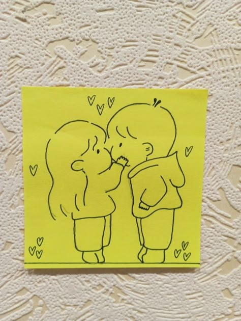 Cute Drawings Boyfriend, Drawing To Make For Your Boyfriend, Romantic Doodles Couple, Note Book For Bf, Sticky Note Drawings Doodles Easy, Doodles For Couples, Cute Couple Drawings Simple, Mini Canvas Art Love, Me And You Drawing