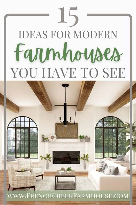 Modern Farmhouse French Country, Updated Modern Farmhouse, Classic Farmhouse Interior Design, Modern Farm Style House Interior, Large Wall Decor Modern Farmhouse, Modern Farmhouse Living Room And Kitchen, Modern French Farmhouse Living Room, Country Modern Home Interiors, Modern Farmhouse Backyard Patio