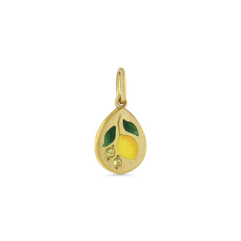 18k yellow gold, vitreous enamel, yellow sapphires and engraving Yellow Things, Blue Sapphire Studs, Fresh Starts, Vitreous Enamel, Green Pendants, Gold Bag, Dangle Necklaces, Ring Pendant Necklace, Enamel Charms