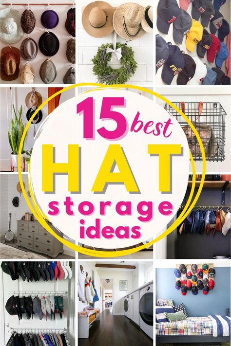 15 Best DIY Hat Storage Ideas To Organize At Home Cap And Hat Storage, Glove And Hat Storage Ideas, Organizing Beanies, Cap Stand Ideas, How To Hang Baseball Hats, How To Store Baseball Hats In Closet, Organize Ball Caps, Ways To Store Baseball Caps, Hat Hanging Ideas Diy