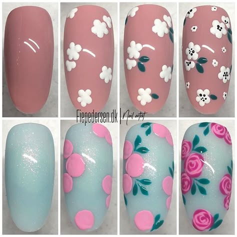 Cute Nail Drawing Designs, Nail Art Steps, Nail Flower Tutorial, Nail Art Flowers Easy, Easy Rose Nail Art, Nail Art Step By Step Easy, Flower Nails Easy, Simple Nail Art Designs For Beginners, Nail Designs Drawing