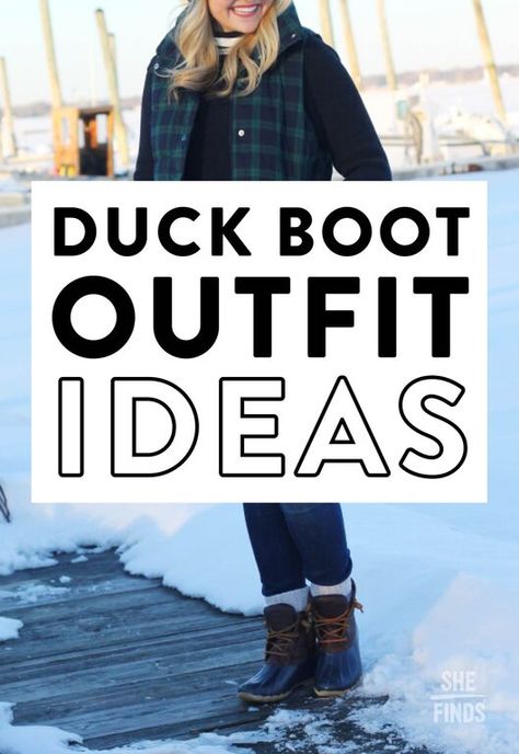 Duck boot outfit ideas Sperry Boots Outfits For Women, Cute Duck Boot Outfits, Outfit With Duck Boots, Duck Boots Outfit Rainy Day, How To Style Duck Boots, Sperry Boots Outfit, Duck Boot Outfit Ideas, Sperry Duck Boots Outfit, How To Wear Duck Boots