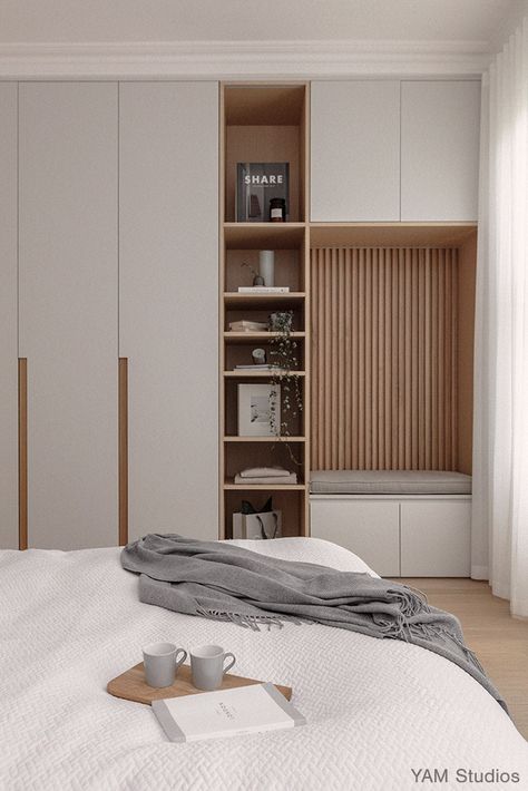 YAM Studios | Bina Gardens - Projects Wardrobe Door Designs, Wardrobe Interior Design, Wardrobe Design Bedroom, Cupboard Design, Bedroom Wardrobe, Bedroom Furniture Design, Book Shelf, Home Room Design, Apartment Interior