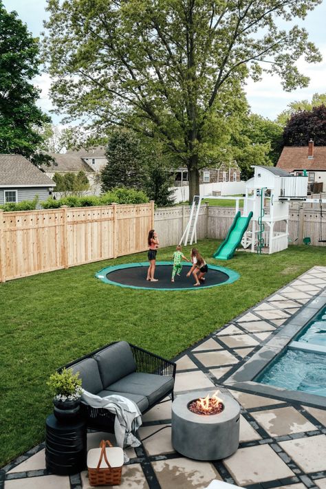 Diy Trampoline, Ground Trampoline, In Ground Trampoline, Play Area Backyard, Backyard Kids Play Area, Nesting With Grace, Backyard Remodel, Backyard Playground, Backyard Play