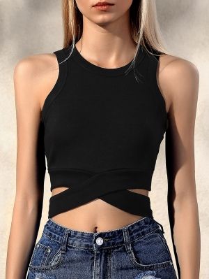 Tank Tops For Women Trendy Fashion Style Online Shopping | ZAFUL Black Cross, Crop Top Outfits, Black Women Fashion, Mode Inspo, Black Tank, Sleeveless Tank Top, Black Tank Tops, Womens Fashion Casual, Sleeveless Tank