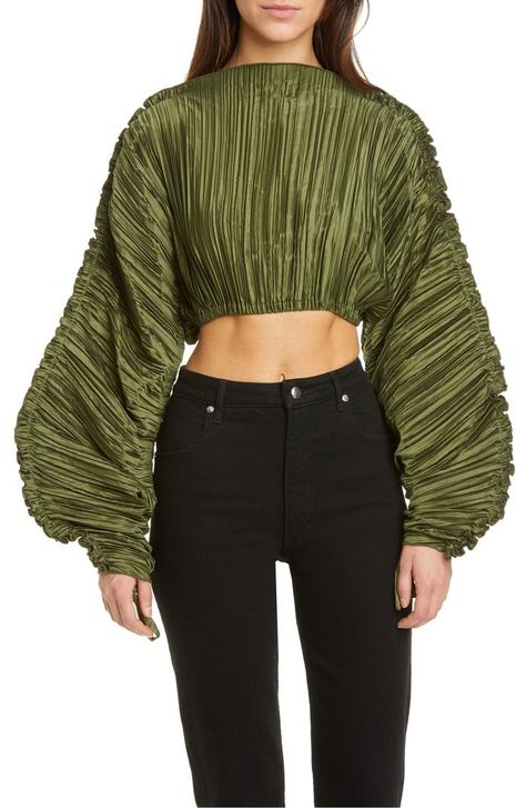 Cult Gaia Mala Plissé Pleat Ruched Ruffle Sleeve Top Nordstrom Women, Ruffle Sleeve Top, Pleated Sleeves, 2020 Fashion, Cult Gaia, Ruffled Sleeve Top, Fall Dresses, Designer Collection, Classy Outfits