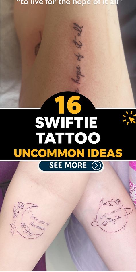 Immerse yourself in the enchanting world of Taylor Swift's music by getting a unique Swiftie tattoo that captures the essence of her lyrics. Our skilled tattoo artists will craft a design that brings your favorite songs to life, infusing each stroke with the emotion behind the words. Share your tattoo with pride using #SwiftieTattoo and showcase the incredible art inspired by Taylor's music to the world. Couples Lyric Tattoos, Song Lyric Tattoos For Best Friends, Taylor Swift Lyric Tattoo All Too Well, Paper Rings Tattoo Taylor Swift, It Was Rare I Was There Tattoo, Lyrics Tatoos Songs, Taylor Swift The Best Day Tattoo, Mom And Daughter Taylor Swift Tattoos, Taylor Swift Mom And Daughter Tattoos