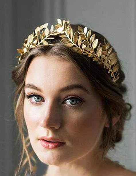 Gold Hair Crown Head Pieces, Goddess Accessories, Greek Headband, Headband For Bride, Gold Flower Crown, Gold Leaf Crown, Month Ideas, Wedding Tiara Hairstyles, Bride Head