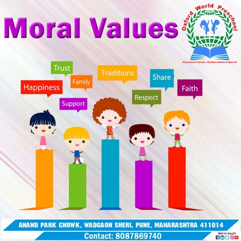 School Morals are very important for the development of a child.    Students get happiness in learning in the school.    Oxford World Preschool is a trustworthy & supportive school.    Trust in the school & get admission to your child in the school.    Hurry Up!! Admission Open!!    Contact us: 8087869740    #OxfordWorldPreschool #activities #learn #Science #games #kids #mathgames #learncolors #colorful #nurseryrhymes #toddlers #activity #outdoor #education #funny #shopping #kidschannel Moral Values Poster Drawing, Assembly Activities School, Moral Values Chart In Classroom, Moral Values For Kids Activities, Moral Values Poster, School Corridor Decoration Ideas, Moral Values For Kids, Register Decoration Ideas School, Values Activity