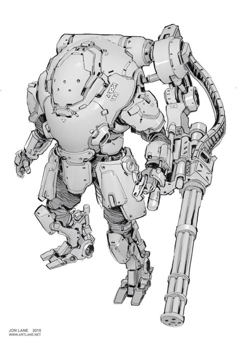 Jon Lane Robot Design Sketch, Mech Suit, Cool Robots, Arte Robot, Titanfall, Robot Concept, Power Armor, Robots Concept, Robot Design