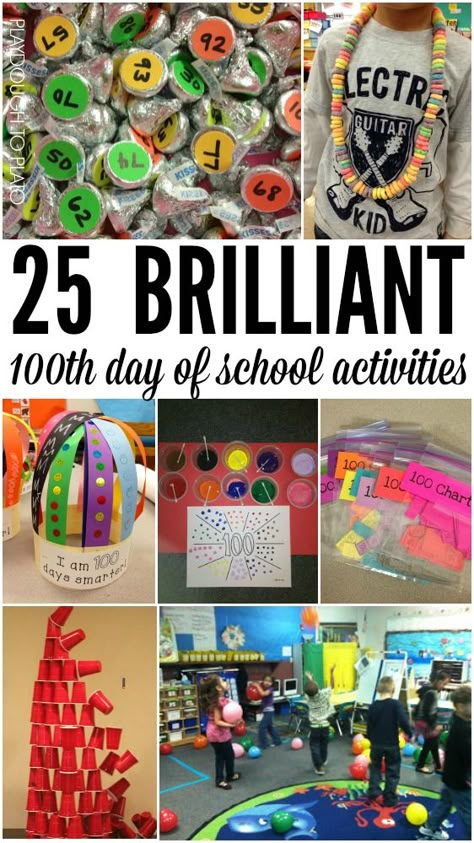 25 Brilliant 100th day of school activities. Craft projects, math games, writing projects and tons more. 100th Day Ideas, 100 Días De Clases, 100 Day Activities, 100th Day Of School Ideas, 100th Day Activities, School Activities For Kids, 100th Day Of School Activities, 100th Day Of School Crafts, 100s Day