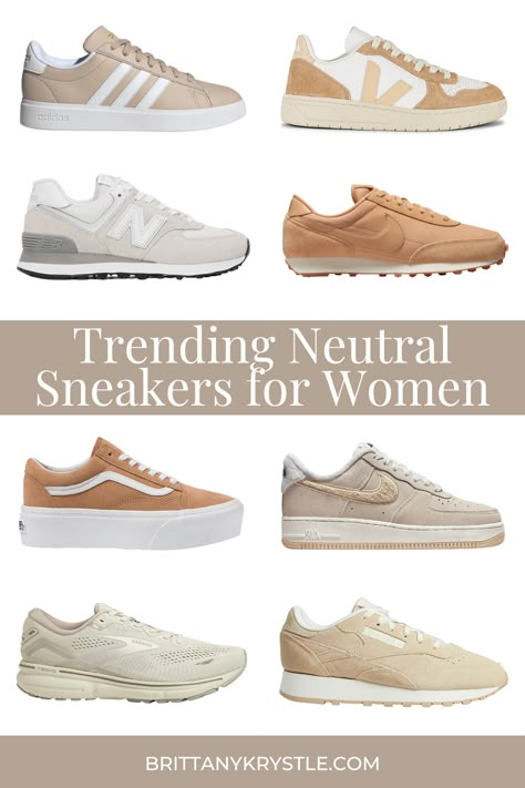 Womens Casual New Balance Shoes, Womens Neutral Nike Shoes, Women's Fall Shoes 2023, Fall Shoes 2023 Sneakers, Trendy Womens Sneakers 2023, Fall 23 Shoe Trends, Cream Sneakers Women, Autumn Sneakers 2023, Fall 2023 Sneaker Trends Women