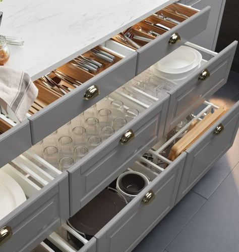 Kitchen Ideas Organization, Ikea Kitchen Organization, Organization On A Budget, Ikea Kitchens, Living Room Decoration Ideas, Kitchen Drawer Organization, Room Decoration Ideas, New House - Kitchen, Ikea Kitchen