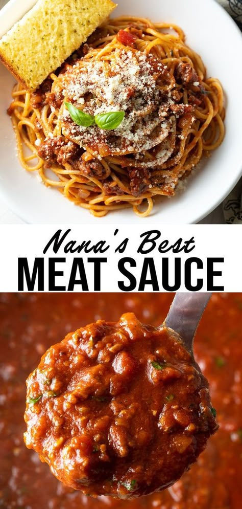 Best Easy Spaghetti Recipe, Homemade Spaghetti Sauce With Sausage, Speggetti Sauce Recipe Homemade, Italian Spaghetti Meat Sauce, Spagetti Sauce Home Made, Speggetti Sauce Recipe Meat, Speggetti Sauce Recipe, Meat Sauce Recipe Italian, Chunky Spaghetti Sauce