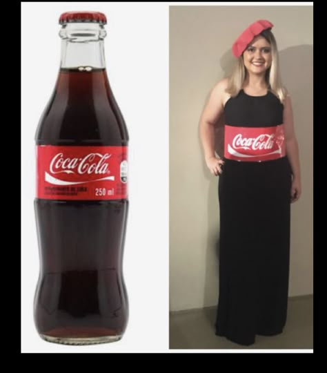 Coke Cola Costume Halloween, Ideas For Maskembal, Coca Cola Halloween Costume, Coca Cola Costume, Coca Cola Outfit, Easy Halloween Costumes For Work, Coke Costume, Halloween Costume For Work, Coca Cola Party