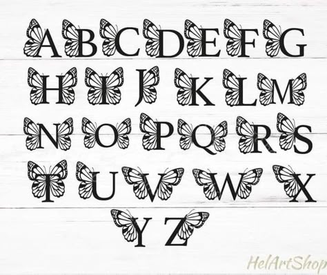 Butterfly Alphabet, Lettering Styles Alphabet, Tato Henna, Lettering Guide, Decorative Fonts, Svg Monogram, Tattoo Lettering Fonts, Hand Lettering Art, Hand Lettering Alphabet