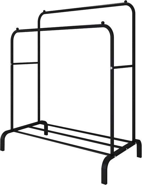 Double-rods design can accommodate double the number of clothes to meet your life needs. The bottom shelf can also hold multiple pairs of shoes. Bedroom Clothing Rack, Double Clothes, Small Shoe Rack, Clothing Racks, Hang Clothes, Portable Wardrobe, Clothing Displays, Outdoor Kitchen Island, Garment Rack