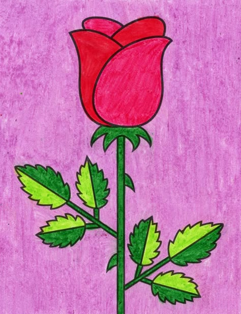 Easy Rose Drawing for Valentine’s Day · Art Projects for Kids Red Rose, Flower Drawing, Coloring Page, To Draw, Step By Step, For Kids, Pencil, Flowers, Red