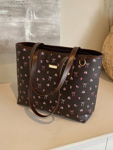 Spring And Summer New Floral Pattern PU Tote Bag, Waterproof Design, Fashionable Large-Capacity Shoulder Bag, Work Commuter Bag, Suitable For Daily Use By WomenI discovered amazing products on SHEIN.com, come check them out! Becoming A New Person, Pink Dorm Rooms, Bags For School, Tote Bags For School, School Tote, Back To School Backpacks, Style Scarf, Adjustable Bag, Fashion Tote Bag