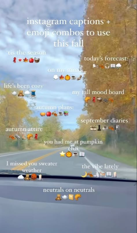 Fall Emojis Aesthetic, Text For Post Instagram, Fall Caption Ideas For Instagram, Instagram Thank You Story Ideas, Cute Story Captions, Aesthetic Things To Post On Instagram Story, Instagram Layout Captions, Lapse Emoji Combos, Fall Aesthetic Captions For Instagram