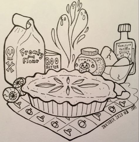 Inktober Prompts List, Pie Drawing Easy, Pumpkin Pie Drawing, Pie Sketch, Pumpkin Pie Illustration, Pie Illustration, Inktober Prompts, Pie Drawing, Lindsay Ostrom