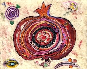 Embroidered Art Canvas, Cottagecore Aesthetic Painting, Needle Felt Art, Felt Making, Pomegranate Art, Wool Painting, Art Painting Abstract, Felt Pictures, Arte Inspo