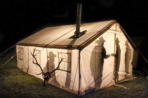 Canvas Tent Diy, Diy Tent Camping, Living In A Tent, Outfitter Tent, Wood Tent, Canvas Wall Tent, Tent Platform, Canvas Tents, Backyard Tent