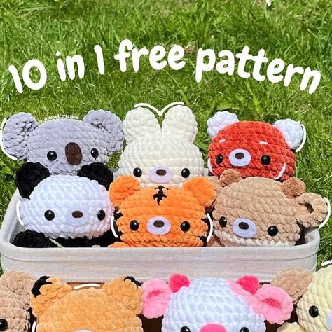 Stitched Creations 💫 on Instagram: "Swipe to see the pattern → 🌷10 in 1 free pattern release🌷  EDIT: the body section for the fox and deer on R6 should start in the base colour for the 23sc and the last sc should be in white!!  Hii everyone, I’m so glad to announce my 10 in 1 free pattern is now out!! 🫶💗  PLEASE DO NOT REPOST, you are more than welcome to share the cover but not the whole pattern! Thank you 💕  You can find the free interactive pattern on my Ribblr along with the themed bags pattern which is also available as a PDF on Etsy for a small fee!  I started designing this pattern to celebrate reaching 10k and I can’t believe we are now at 15k!! 🥰 Thank you all so much for the support and I hope you enjoy making this pattern! ✨  This pattern is ideal for market preps as they Soft Amigurumi Free Pattern, Crochet Stuffed Animals Free Patterns Cute, Crochet Bunny In Overalls Free Pattern, Jumbo Cow Crochet Pattern, Fennec Fox Crochet Pattern, Piggy Crochet Free Pattern, Quick Crochet Patterns Amigurumi, Wombat Crochet Pattern Free, Free Woobles Patterns