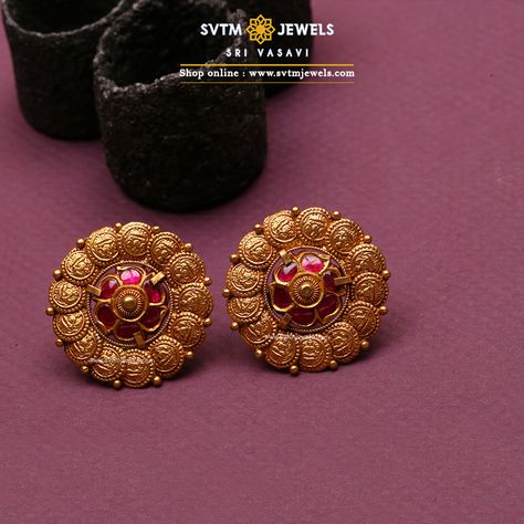 Latest Gold Stud Earrings Designs, Stone Tops Gold, Antique Earrings Studs, Earrings Design Gold, Latest Gold Earrings Designs, Gold Earing, Gold Studs Earrings, Latest Earrings Design, Gold Earrings Indian