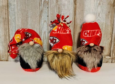 Go Chiefs!!  KC Chiefs mascots Kc Chiefs Gnome, Kansas City Chiefs Crafts Diy, Kc Chiefs Crafts, Kansas City Chiefs Craft, Chiefs Crafts, Chiefs Christmas, Chiefs Mascot, Cricut Ideas Projects, Making Money Ideas