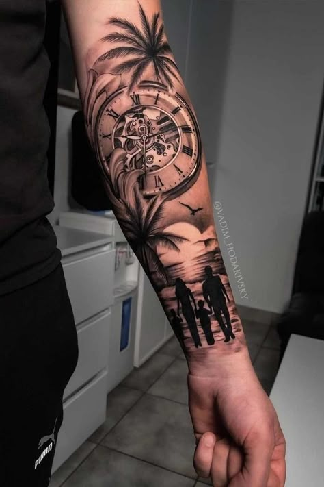 Family Sleeve Tattoo, Family Tattoos For Men, Full Hand Tattoo, Outer Forearm Tattoo, Half Sleeve Tattoos Forearm, Rose Tattoos For Men, Cool Arm Tattoos, Wrist Tattoos For Guys, Cool Forearm Tattoos