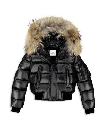 Sam. Girls' Skyler Fur-Trimmed Down Bomber Jacket - Big Kid - Jet Baddie Christmas List, Outfits Guide, Puffer Jacket With Fur, Ladies Coat Design, Stile Hijab, Fur Hood Jacket, Fur Hood Coat, Designer Coats, Moncler Jacket