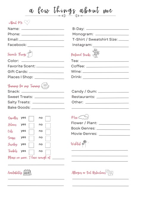 Fun Questionnaire For Friends, Secret Cheer Sister Gifts, Questions To Ask For Birthday Gifts, Getting To Know You Questionnaire, All About Me Questions For Coworkers, His Favorite Things List, Favourite Things Questionnaire, Get To Know Teacher Questionnaire, Questions For Gift Ideas