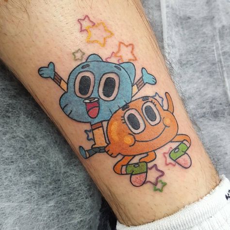 Darwin Tattoo, Darwin Gumball, Tattoo Pierna, Maching Tattoos, P Tattoo, Boho Tattoos, Amazing World Of Gumball, Kawaii Tattoo, Bff Tattoos